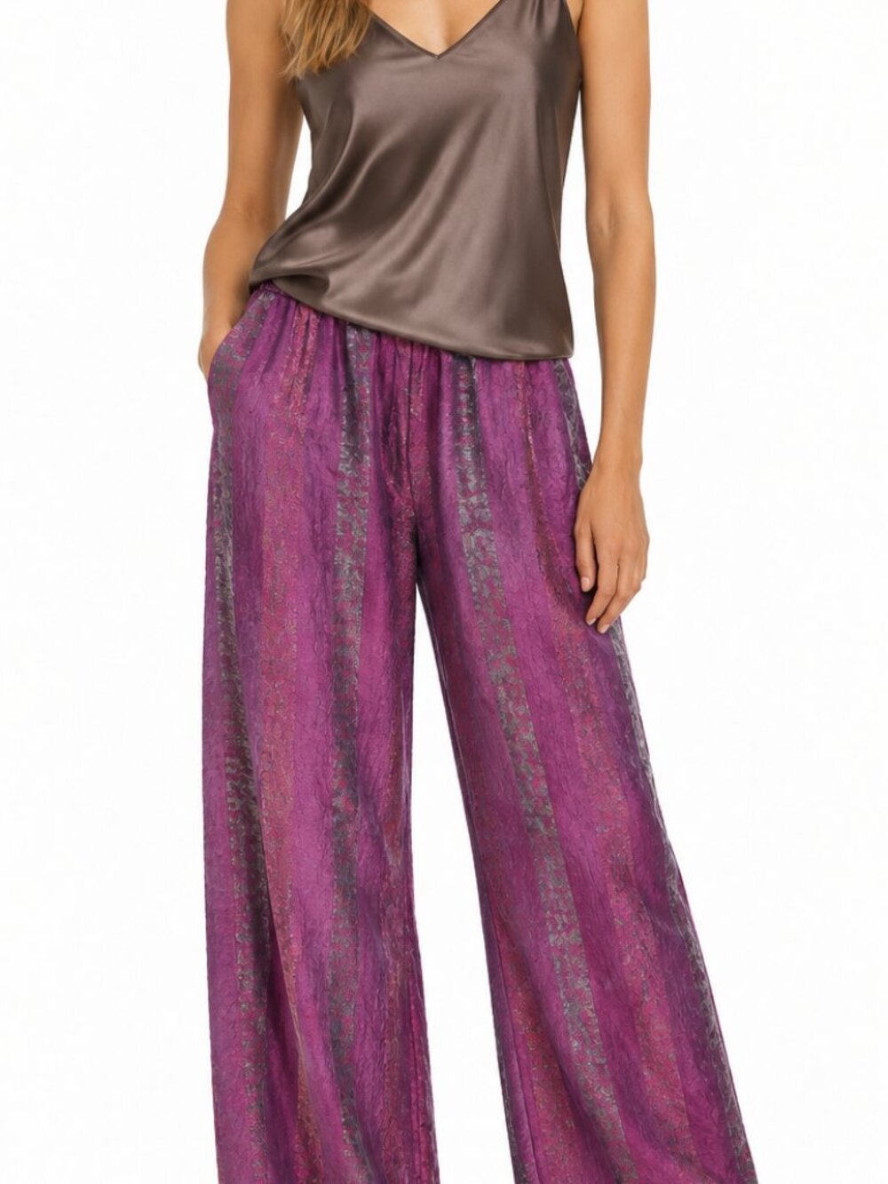 VTG 90s Karen Kane Metallic Shimmer Wide Leg Pants, Size S / M